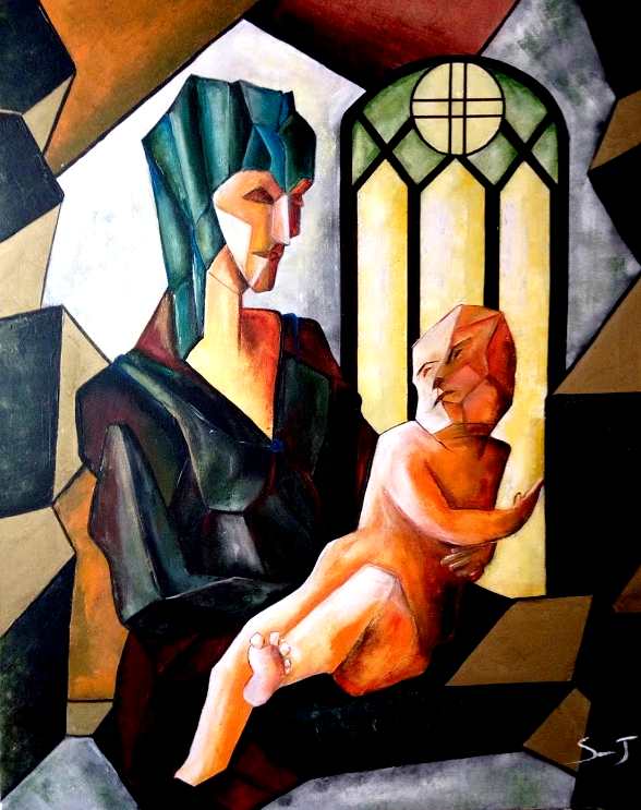 La vierge et l'enfant - Série Leonardo Da Vinci - 80 x 100 cm